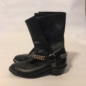 Abs black leather rock boots